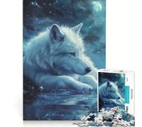 Rompecabezas de 1000 Piezas para Adultos Lobo Blanco Solitario Juego Familiar Montaje de Patrones cumpleaños y Navidad 50x75cm