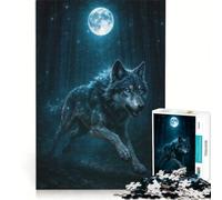 Rompecabezas de 1000 Piezas para Adultos: Lobo Celestial Corriendo bajo la luz de la Luna en un Bosque Estrellado Juguete Educativo para la interacción Entre Padres e Hijos