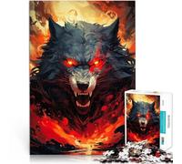 Rompecabezas de 1000 Piezas para Adultos Lobo de Llamas del Infierno Juego Intelectual Cada Pieza es única: un desafiante y Divertido Juego Familiar 52x38cm