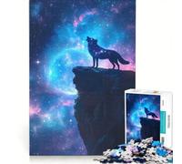 Rompecabezas de 1000 Piezas para Adultos Lobo galáctico Aullando bajo una Luna Azul y un Cielo Estrellado Juegos relajantes para Disfrutar en Familia Colección de Artistas Bellas Artes 50x75cm