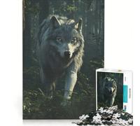 Rompecabezas de 1000 Piezas para Adultos Lobo Gris en el Bosque Juegos educativos para Mejorar la Memoria cumpleaños y Navidad 38x52cm