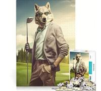 Rompecabezas de 1000 Piezas para Adultos Lobo Jugador de Golf, Juegos Familiares, Divertidos y con Humor, un Juego de desafío único 38x52cm