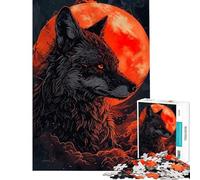 Rompecabezas de 1000 Piezas para Adultos Lobo Luna Rojo Rompecabezas 1000 Juguetes Antiestrés Desafío Difícil Juego de Desafío Único (38x52cm)