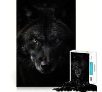 Rompecabezas de 1000 Piezas para Adultos Lobo Negro,Animal poderoso,articulaciones afiladas,Juguete para Resolver Problemas,Momento de diversión Tranquila,decoración navideña 38x26cm