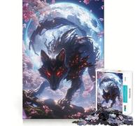 Rompecabezas de 1000 Piezas para Adultos Lobo Negro con Ojos Rojos Decoración de Ajuste Limpio,Actividad Cerebral Divertida,Juego Acogedor,Regalo Festivo de Ocio 38x52cm