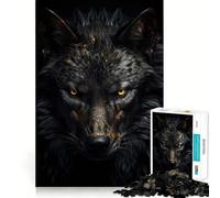 Rompecabezas de 1000 Piezas para Adultos Lobo Negro de Lujo,Juego de Bordes Limpios,Juego de Habilidad Lógica,Juego de Juego Inactivo,Exhibición de Arte Navideño 50x75cm