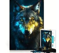 Rompecabezas de 1000 Piezas para Adultos Lobo Negro en luz de neón,Piezas de Corte Limpio,Actividad Cerebral Inteligente,diversión para Momentos de Calma,Regalo artístico de cumpleaños 50x75cm