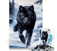 Rompecabezas de 1000 Piezas para Adultos Lobo Negro en Paisaje Invernal Juego de articulaciones afiladas,Juguete para Resolver Problemas,diversión Tranquila,decoración navideña 38x52cm