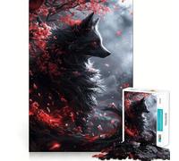 Rompecabezas de 1000 Piezas para Adultos Lobo Negro Entre Flores de Cerezo Decoración de fácil instalación,Actividad Cerebral Divertida,Juego Acogedor,Regalo Festivo para el Tiempo Libre 50x75cm