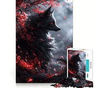 Rompecabezas de 1000 Piezas para Adultos Lobo Negro Entre Flores de Cerezo Diseño de Corte preciso Diversión,Juego de lógica,Tiempo de Ocio,Arte con Escena navideña 38x26cm