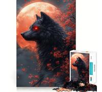 Rompecabezas de 1000 Piezas para Adultos Lobo Negro y Luna de Sangre,Piezas de Corte Limpio,Actividad Cerebral Inteligente,diversión para Momentos de Calma,Regalo artístico de cumpleaños 38x26cm