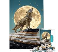 Rompecabezas de 1000 Piezas para Adultos Lobo ornamentado Aullando a la Luna Un Reto para completar Juego Educativo para aliviar el estrés para Mayores de 14 años (38x26cm)