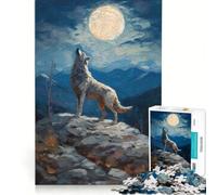 Rompecabezas de 1000 Piezas para Adultos Lobo Solitario Aullando Juego Imposible Antiestrés Cumpleaños y Navidad 38x26cm