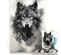 Rompecabezas de 1000 Piezas para Adultos, Lobo Solitario en Blanco y Negro, Juego Familiar, Difícil y Reto, Regalo de Cumpleaños y Regalo Original 38x52cm