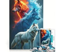 Rompecabezas de 1000 Piezas para Adultos: Lobos elementales de Fuego y Hielo, Juego Imposible, desafío difícil, fortalece el Amor Entre Parejas 38x26cm