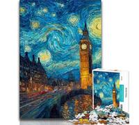 Rompecabezas de 1000 Piezas para Adultos Londres bajo el Cielo Nocturno, desafiante Pero Divertido y Divertido, con póster y Hoja de Trivia a Juego, 50x75cm