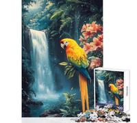 Rompecabezas de 1000 Piezas para Adultos Loro en una Cascada Tropical paraíso decoración del hogar Juguetes Grandes Regalos y Juegos prácticos Cada Pieza es única - Tamaño 38x26cm
