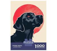Rompecabezas De 1000 Piezas Para Adultos Loyal Black Dog Vector Portrait with Bold Red Sun Backdrop Rompecabezas Para Adultos Juegos Familiares Regalos De Corte De Precisión Para Amigos Y Familiares 3