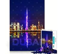 Rompecabezas de 1000 Piezas para Adultos Luces de la Ciudad Nocturna de Dubái,Corte Premium,Divertido,Estimulante para la Mente,Juego Relajante, Tranquilo (38x52cm)
