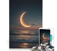 Rompecabezas de 1000 Piezas para Adultos: Luna Creciente sobre el océano al Atardecer, Juego Interactivo, Montaje de Patrones, cumpleaños 50x75cm