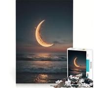 Rompecabezas de 1000 Piezas para Adultos: Luna Creciente sobre el océano al Atardecer Juego práctico Que Mejora la Memoria cumpleaños y Navidad 38x52cm