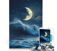 Rompecabezas de 1000 Piezas para Adultos: Luna Creciente sobre Olas, Juguete Educativo, dificultad Alta, Ideal para cumpleaños y Navidad 50x75cm