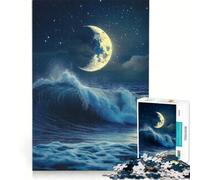 Rompecabezas de 1000 Piezas para Adultos: Luna Creciente sobre Olas Juguetes para armar, Divertidos y Originales cumpleaños y Navidad 38x26cm