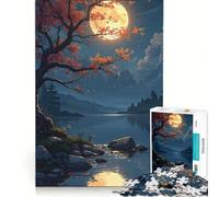 Rompecabezas de 1000 Piezas para Adultos: Luna de otoño sobre un Lago Tranquilo Juegos Divertidos para la interacción Entre Padres e Hijos Incluye póster y Hoja de Preguntas a Juego 38x26cm