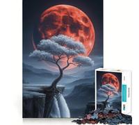 Rompecabezas de 1000 Piezas para Adultos Luna de Sangre,árbol,Cascada,Paisaje Juego de articulaciones afiladas,Juguete para Resolver Problemas,Momento de diversión Tranquila,decoración navideña