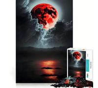 Rompecabezas de 1000 Piezas para Adultos Luna de Sangre Ascendente,Borde, Juego para Estimular la Mente,Juego de Juego Inactivo,Arte de Escena Navideña 38x26cm