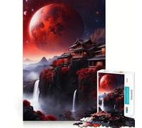 Rompecabezas de 1000 Piezas para Adultos Luna de Sangre en Japón Diversión con Piezas de Corte preciso,Juego de lógica,Entretenimiento para el Tiempo Libre,Escena navideña 38x26cm
