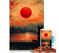 Rompecabezas de 1000 Piezas para Adultos Luna de Sangre,Gato,Puesta de Sol,Decoración Limpia,Actividad Mental Divertida,Momento Acogedor,Regalo Festivo y de Ocio 50x75cm