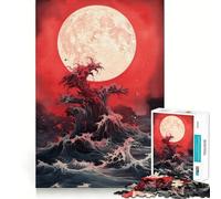 Rompecabezas de 1000 Piezas para Adultos Luna de Sangre,Vista al océano,decoración de Ajuste Limpio,Actividad Cerebral Divertida,Juego Acogedor,Regalo Festivo de Ocio 38x52cm