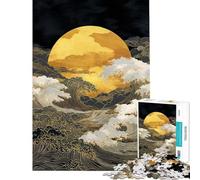 Rompecabezas de 1000 Piezas para Adultos Luna Dorada sobre Olas del océano Rompecabezas artísticos para Adultos Juguetes antiestrés Decoración de Pared Desafío Educativo (tamaño 38x52cm)