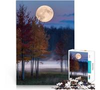 Rompecabezas de 1000 Piezas para Adultos Luna Llena sobre un Campo brumoso Madera,para y a Partir de 14 años Decoración artística del hogar Regalos para Amigos y Familiares。tamaño:50x75cm