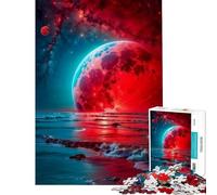 Rompecabezas de 1000 Piezas para Adultos Luna Roja y el Mar Ayuda a ejercitar el Cerebro y Mejora la Memoria Juego Educativo para Mayores de 14 años Tamaño del Rompecabezas 50x75cm
