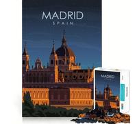 Rompecabezas de 1000 Piezas para Adultos Madrid,España,de Noche Arte de Primera Calidad Juego Que estimula la Mente Diversión sin Preocupaciones Decoración navideña (38x52cm)