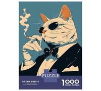 Rompecabezas De 1000 Piezas para Adultos Mafia Cat Smoking Cigarette Rompecabezas para Adultos Juegos De Relajación Regalos para Mujeres Desafío Educativo 52x38cm/1000pcs