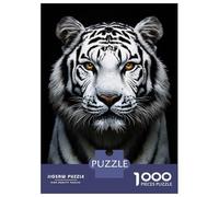 Rompecabezas De 1000 Piezas para Adultos Majestic White Tiger Portrait on Black Rompecabezas para Adultos Juego Práctico Decoración del Hogar Difícil Y Desafiante 38x26cm/1000pcs