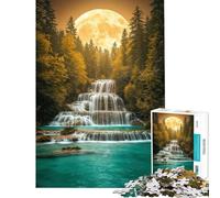 Rompecabezas de 1000 Piezas para Adultos Majestuosa Cascada bajo una Luna Dorada Rompecabezas para Adultos Juego de ingenio Que Mejora la Memoria Interacción Entre Padres e Hijos (tamaño 50x75cm)