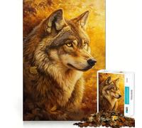 Rompecabezas de 1000 Piezas para Adultos Majestuosidad del Lobo de Otoño - Juego de Bordes limpios,diversión cognitiva,Juego Lento,diversión Festiva,Regalo de Ocio (38x26cm)