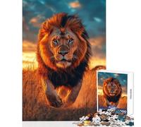 Rompecabezas de 1000 Piezas para Adultos: majestuoso león Corriendo en África al Atardecer - Foto de Vida Silvestre Juguetes antiestrés Regalos de Amigo Invisible Juego Familiar descompresión