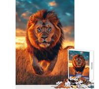 Rompecabezas de 1000 Piezas para Adultos majestuoso león Corriendo en África al Atardecer Foto de Vida Silvestre Juguete Educativo Regalo para cumpleaños Juego Educativo Adecuado para decoración