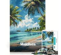Rompecabezas de 1000 Piezas para Adultos Maldivas,paraíso Tropical en la Playa,Corte Premium,Juego Estimulante,diversión sin Preocupaciones,decoración navideña (38x26cm)