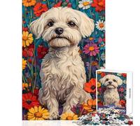 Rompecabezas de 1000 Piezas para Adultos Maltés en Pradera de Flores Silvestres (无水 Juego práctico para Mejorar la Memoria Juguetes antiestrés Interacción Entre Padres e Hijos (52X38cm)