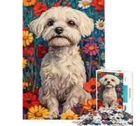 Rompecabezas de 1000 Piezas para Adultos Maltés en un Prado de Flores Silvestres (Rompecabezas para Adultos Juegos Familiares desafío difícil cumpleaños y Navidad (tamaño 38x26cm))