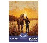 Rompecabezas De 1000 Piezas para Adultos Man and Horse at Sunset Rompecabezas para Adultos Juegos Familiares Patrón De Montaje 52x38cm/1000pcs