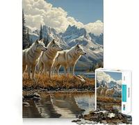Rompecabezas de 1000 Piezas para Adultos,Manada de Lobos Junto al Lago,Juego de Ejercicios y Pensamiento,Ajuste Espacios,Actividad para Fortalecer los Lazos Familiares (38x26cm)