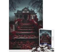 Rompecabezas de 1000 Piezas para Adultos Mansión Cubierta de vegetación con Enredaderas Rojas Juguete Educativo Gran Regalo y Juego práctico con póster a Juego y Hoja de Trivia tamaño 50x75cm