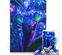 Rompecabezas de 1000 Piezas para Adultos: Mantis Religiosa Azul en Primer Plano, Juego de ingenio, dificultad Alta, para Fortalecer el Amor en Pareja 50x75cm